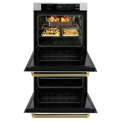 ZLINE Autograph Edition 30 in. Professional True Convection Double Wall Oven with Air Fry and Self Clean in Stainless Steel with Helix Handles - WADZ-30-KC - The Home Selection