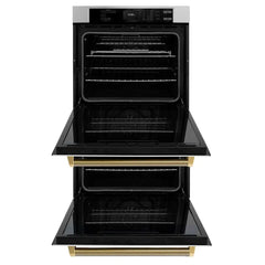 ZLINE Autograph Edition 30 in. Professional True Convection Double Wall Oven with Air Fry and Self Clean in Stainless Steel with Helix Handles - WADZ-30-KC - The Home Selection