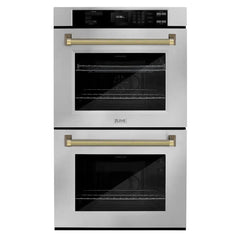 ZLINE Autograph Edition 30 in. Professional True Convection Double Wall Oven with Air Fry and Self Clean in Stainless Steel with Helix Handles - WADZ-30-KC - The Home Selection