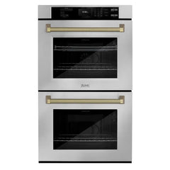 ZLINE Autograph Edition 30 in. Professional True Convection Double Wall Oven with Air Fry and Self Clean in Stainless Steel with Helix Handles - WADZ-30-KC - The Home Selection