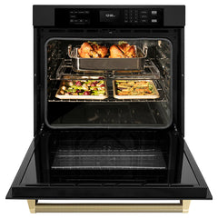 ZLINE Autograph Edition 30 in. Professional True Convection Single Wall Oven with Air Fry and Self Clean in Black Stainless Steel with Helix Handle - WASBZ-30-K - The Home Selection