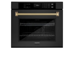 ZLINE Autograph Edition 30 in. Professional True Convection Single Wall Oven with Air Fry and Self Clean in Black Stainless Steel with Helix Handle - WASBZ-30-K - The Home Selection