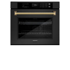 ZLINE Autograph Edition 30 in. Professional True Convection Single Wall Oven with Air Fry and Self Clean in Black Stainless Steel with Helix Handle - WASBZ-30-K - The Home Selection