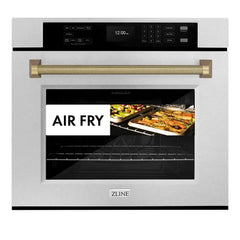 ZLINE Autograph Edition 30 in. Professional True Convection Single Wall Oven with Air Fry and Self Clean in Satin Stainless Steel with Helix Handle - WASSZ-30-K - The Home Selection