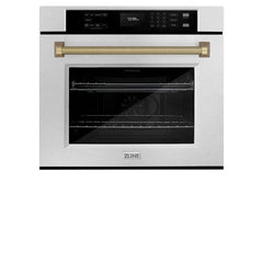 ZLINE Autograph Edition 30 in. Professional True Convection Single Wall Oven with Air Fry and Self Clean in Satin Stainless Steel with Helix Handle - WASSZ-30-K - The Home Selection