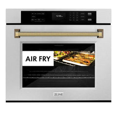 ZLINE Autograph Edition 30 in. Professional True Convection Single Wall Oven with Air Fry and Self Clean in Satin Stainless Steel with Helix Handle - WASSZ-30-K - The Home Selection