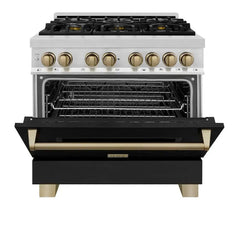 ZLINE Autograph Edition 36" 4.6 cu. ft. Dual Fuel Range with Gas Stove and Electric Oven in Stainless Steel with Black Matte Door - RAZ-BLM-36 - The Home Selection