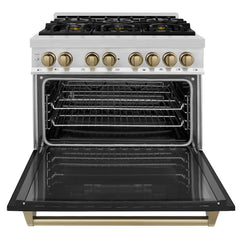 ZLINE Autograph Edition 36" 4.6 cu. ft. Dual Fuel Range with Gas Stove and Electric Oven in Stainless Steel with Black Matte Door - RAZ-BLM-36 - The Home Selection