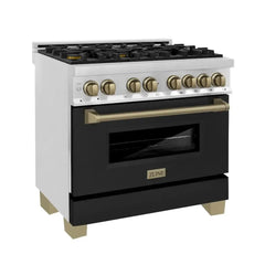 ZLINE Autograph Edition 36" 4.6 cu. ft. Dual Fuel Range with Gas Stove and Electric Oven in Stainless Steel with Black Matte Door - RAZ-BLM-36 - The Home Selection