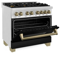 ZLINE Autograph Edition 36" 4.6 cu. ft. Dual Fuel Range with Gas Stove and Electric Oven in Stainless Steel with Black Matte Door - RAZ-BLM-36 - The Home Selection