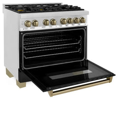 ZLINE Autograph Edition 36" 4.6 cu. ft. Dual Fuel Range with Gas Stove and Electric Oven in Stainless Steel with Black Matte Door - RAZ-BLM-36 - The Home Selection