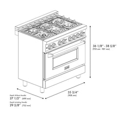 ZLINE Autograph Edition 36" 4.6 cu. ft. Dual Fuel Range with Gas Stove and Electric Oven in Stainless Steel with Black Matte Door - RAZ-BLM-36 - The Home Selection