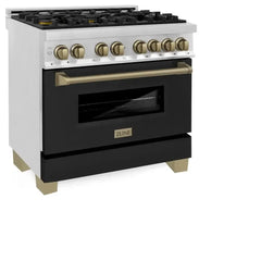 ZLINE Autograph Edition 36" 4.6 cu. ft. Dual Fuel Range with Gas Stove and Electric Oven in Stainless Steel with Black Matte Door - RAZ-BLM-36 - The Home Selection