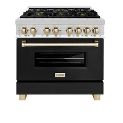 ZLINE Autograph Edition 36" 4.6 cu. ft. Dual Fuel Range with Gas Stove and Electric Oven in Stainless Steel with Black Matte Door - RAZ-BLM-36 - The Home Selection