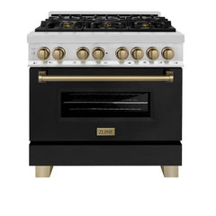 ZLINE Autograph Edition 36" 4.6 cu. ft. Dual Fuel Range with Gas Stove and Electric Oven in Stainless Steel with Black Matte Door - RAZ-BLM-36 - The Home Selection