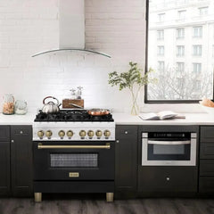 ZLINE Autograph Edition 36" 4.6 cu. ft. Dual Fuel Range with Gas Stove and Electric Oven in Stainless Steel with Black Matte Door - RAZ-BLM-36 - The Home Selection
