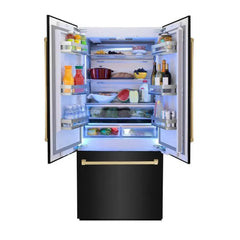 ZLINE Autograph Edition 36 in. 19.6 cu. ft. French Door Built-In Bottom Freezer Refrigerator with Water Dispenser and Ice Maker in Black Stainless Steel - RBIV - The Home Selection