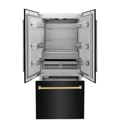 ZLINE Autograph Edition 36 in. 19.6 cu. ft. French Door Built-In Bottom Freezer Refrigerator with Water Dispenser and Ice Maker in Black Stainless Steel - RBIV - The Home Selection