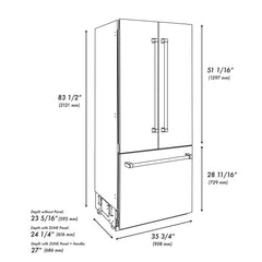 ZLINE Autograph Edition 36 in. 19.6 cu. ft. French Door Built-In Bottom Freezer Refrigerator with Water Dispenser and Ice Maker in Black Stainless Steel - RBIV - The Home Selection