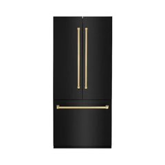 ZLINE Autograph Edition 36 in. 19.6 cu. ft. French Door Built-In Bottom Freezer Refrigerator with Water Dispenser and Ice Maker in Black Stainless Steel - RBIV - The Home Selection