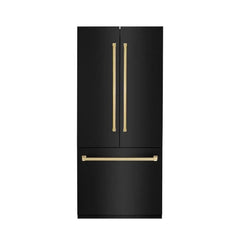ZLINE Autograph Edition 36 in. 19.6 cu. ft. French Door Built-In Bottom Freezer Refrigerator with Water Dispenser and Ice Maker in Black Stainless Steel - RBIV - The Home Selection