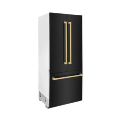 ZLINE Autograph Edition 36 in. 19.6 cu. ft. French Door Built-In Bottom Freezer Refrigerator with Water Dispenser and Ice Maker in Black Stainless Steel - RBIV - The Home Selection