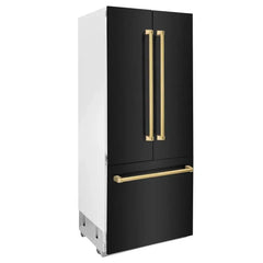 ZLINE Autograph Edition 36 in. 19.6 cu. ft. French Door Built-In Bottom Freezer Refrigerator with Water Dispenser and Ice Maker in Black Stainless Steel - RBIV - The Home Selection