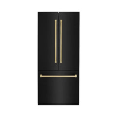 ZLINE Autograph Edition 36 in. 19.6 cu. ft. French Door Built-In Bottom Freezer Refrigerator with Water Dispenser and Ice Maker in Black Stainless Steel - RBIV - The Home Selection