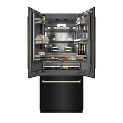 ZLINE Autograph Edition 36 in. 19.6 cu. ft. French Door Built-In Bottom Freezer Refrigerator with Water Dispenser and Ice Maker in Black Stainless Steel with Graphite Gray Interior - GRBIVZ-BS-36 - The Home Selection