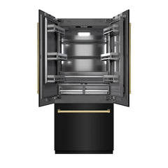 ZLINE Autograph Edition 36 in. 19.6 cu. ft. French Door Built-In Bottom Freezer Refrigerator with Water Dispenser and Ice Maker in Black Stainless Steel with Graphite Gray Interior - GRBIVZ-BS-36 - The Home Selection