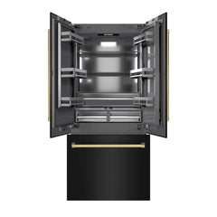 ZLINE Autograph Edition 36 in. 19.6 cu. ft. French Door Built-In Bottom Freezer Refrigerator with Water Dispenser and Ice Maker in Black Stainless Steel with Graphite Gray Interior - GRBIVZ-BS-36 - The Home Selection