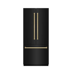 ZLINE Autograph Edition 36 in. 19.6 cu. ft. French Door Built-In Bottom Freezer Refrigerator with Water Dispenser and Ice Maker in Black Stainless Steel with Graphite Gray Interior - GRBIVZ-BS-36 - The Home Selection
