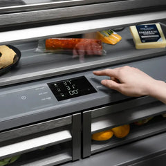 ZLINE Autograph Edition 36 in. 19.6 cu. ft. French Door Built-In Bottom Freezer Refrigerator with Water Dispenser and Ice Maker in Black Stainless Steel with Graphite Gray Interior Helix Handles - GRBIVZ-BS36K - The Home Selection