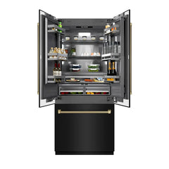ZLINE Autograph Edition 36 in. 19.6 cu. ft. French Door Built-In Bottom Freezer Refrigerator with Water Dispenser and Ice Maker in Black Stainless Steel with Graphite Gray Interior Helix Handles - GRBIVZ-BS36K - The Home Selection