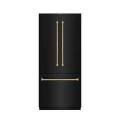 ZLINE Autograph Edition 36 in. 19.6 cu. ft. French Door Built-In Bottom Freezer Refrigerator with Water Dispenser and Ice Maker in Black Stainless Steel with Graphite Gray Interior Helix Handles - GRBIVZ-BS36K - The Home Selection