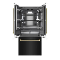 ZLINE Autograph Edition 36 in. 19.6 cu. ft. French Door Built-In Bottom Freezer Refrigerator with Water Dispenser and Ice Maker in Black Stainless Steel with Graphite Gray Interior Helix Handles - GRBIVZ-BS36K - The Home Selection