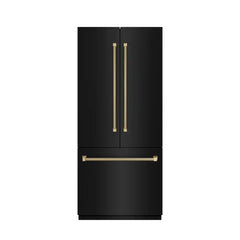 ZLINE Autograph Edition 36 in. 19.6 cu. ft. French Door Built-In Bottom Freezer Refrigerator with Water Dispenser and Ice Maker in Black Stainless Steel with Stainless Steel Interior and Helix Handles - SRBIVZ-BS36K - The Home Selection