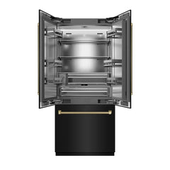 ZLINE Autograph Edition 36 in. 19.6 cu. ft. French Door Built-In Bottom Freezer Refrigerator with Water Dispenser and Ice Maker in Black Stainless Steel with Stainless Steel Interior and Helix Handles - SRBIVZ-BS36K - The Home Selection
