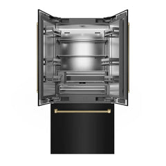 ZLINE Autograph Edition 36 in. 19.6 cu. ft. French Door Built-In Bottom Freezer Refrigerator with Water Dispenser and Ice Maker in Black Stainless Steel with Stainless Steel Interior and Helix Handles - SRBIVZ-BS36K - The Home Selection