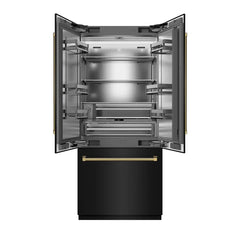 ZLINE Autograph Edition 36 in. 19.6 cu. ft. French Door Built-In Bottom Freezer Refrigerator with Water Dispenser and Ice Maker in Black Stainless Steel with Stainless Steel Interior and Helix Handles - SRBIVZ-BS36K - The Home Selection