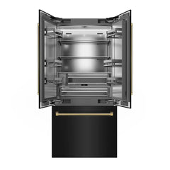 ZLINE Autograph Edition 36 in. 19.6 cu. ft. French Door Built-In Bottom Freezer Refrigerator with Water Dispenser and Ice Maker in Black Stainless Steel with Stainless Steel Interior and Helix Handles - SRBIVZ-BS36K - The Home Selection