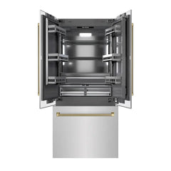 ZLINE Autograph Edition 36 in. 19.6 cu. ft. French Door Built-In Bottom Freezer Refrigerator with Water Dispenser and Ice Maker in Stainless Steel with Graphite Gray Interior and Helix Handles - GRBIVZ-30436K - The Home Selection