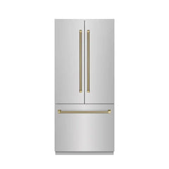 ZLINE Autograph Edition 36 in. 19.6 cu. ft. French Door Built-In Bottom Freezer Refrigerator with Water Dispenser and Ice Maker in Stainless Steel with Graphite Gray Interior and Helix Handles - GRBIVZ-30436K - The Home Selection