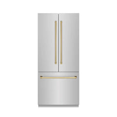 ZLINE Autograph Edition 36 in. 19.6 cu. ft. French Door Built-In Bottom Freezer Refrigerator with Water Dispenser and Ice Maker in Stainless Steel with Graphite Gray Interior - GRBIVZ-304-36 - The Home Selection
