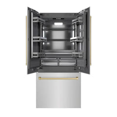 ZLINE Autograph Edition 36 in. 19.6 cu. ft. French Door Built-In Bottom Freezer Refrigerator with Water Dispenser and Ice Maker in Stainless Steel with Graphite Gray Interior - GRBIVZ-304-36 - The Home Selection