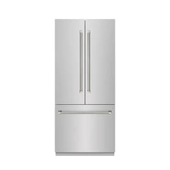 ZLINE Autograph Edition 36 in. 19.6 cu. ft. French Door Built-In Bottom Freezer Refrigerator with Water Dispenser and Ice Maker in Stainless Steel with Stainless Steel Interior and Helix Handles - SRBIVZ-30436K - The Home Selection