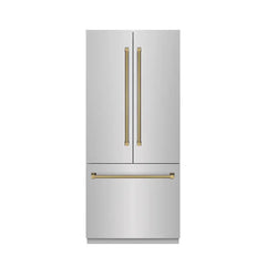 ZLINE Autograph Edition 36 in. 19.6 cu. ft. French Door Built-In Bottom Freezer Refrigerator with Water Dispenser and Ice Maker in Stainless Steel with Stainless Steel Interior and Helix Handles - SRBIVZ-30436K - The Home Selection