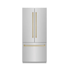 ZLINE Autograph Edition 36 in. 19.6 cu. ft. French Door Built-In Bottom Freezer Refrigerator with Water Dispenser and Ice Maker in Stainless Steel with Stainless Steel Interior - SRBIVZ-304-36 - The Home Selection