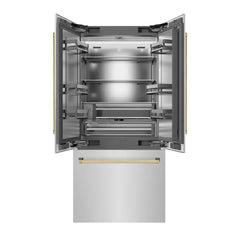 ZLINE Autograph Edition 36 in. 19.6 cu. ft. French Door Built-In Bottom Freezer Refrigerator with Water Dispenser and Ice Maker in Stainless Steel with Stainless Steel Interior - SRBIVZ-304-36 - The Home Selection