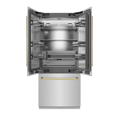 ZLINE Autograph Edition 36 in. 19.6 cu. ft. French Door Built-In Bottom Freezer Refrigerator with Water Dispenser and Ice Maker in Stainless Steel with Stainless Steel Interior - SRBIVZ-304-36 - The Home Selection